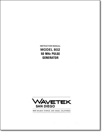 Wavetek 802 Instruction Manual Wavetek 802 Instruction Manual